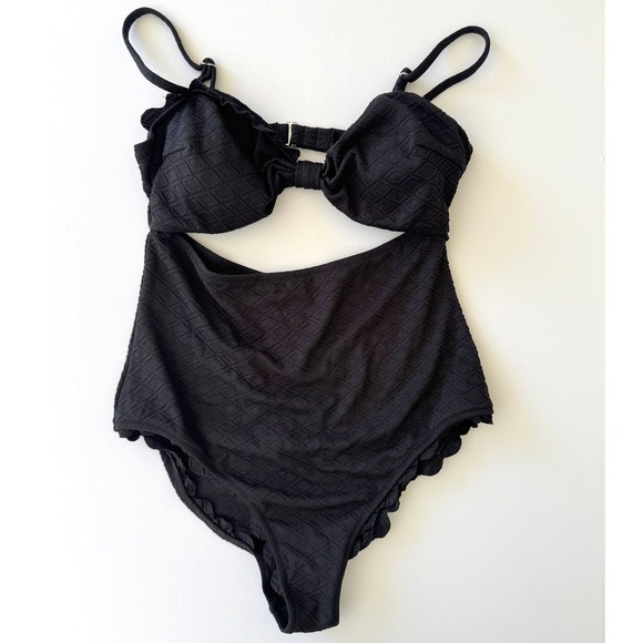 Cupshe Other - NWT Cupshe One Piece Swimsuit Size Large Black High Waist Ruffles Boho Chic